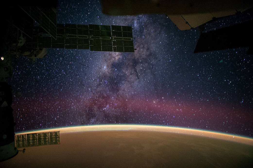 One of the Expedition 41 crew members onboard the International Space Station, flying at an altitude of 222 nautical miles above a point in the Atlantic Ocean several hundred miles off the coast of Africa near the Tropic of Cancer, photographed this eye catching panorama of the night sky and the Milky Way on Sept. 27, 2014.