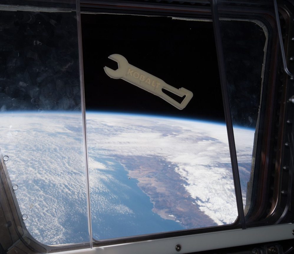 A space optimized wrench for ISS crew members 3D printed onboard the space station using the Additive Manufacturing Facility.