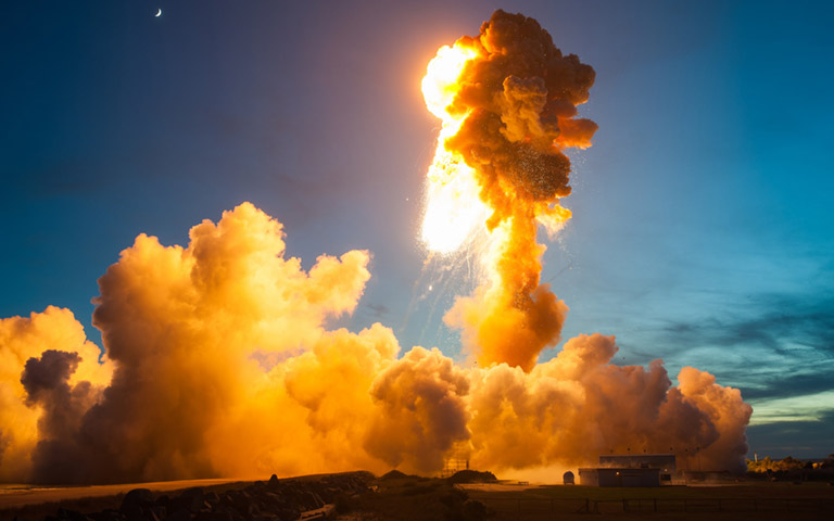 On October 28, 2014, an Antares rocket carrying an unmanned cargo vehicle exploded moments after it launched from NASAs Wallops Flight Facility in Wallops Island, VA. The explosion didnt hurt anyone, but it destroyed 5,000 pounds of supplies and equipment meant for the International Space Station.