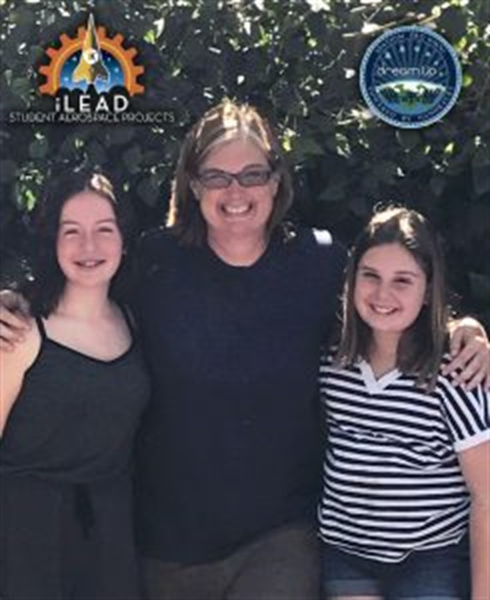 Ingrid Moon of iLEAD Schools with students Sophie (L) and Olivia (R)
