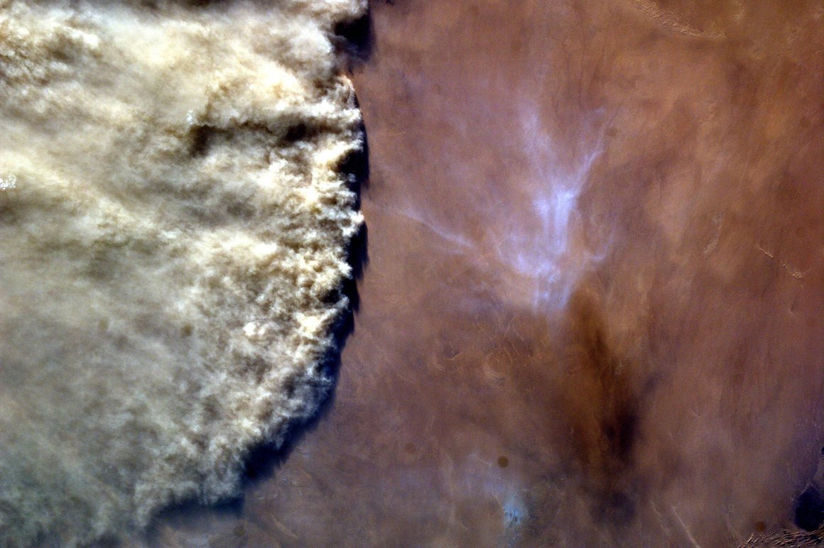 Photo of a dust storm in Algeria from EarthKAM Mission 62 July 2018