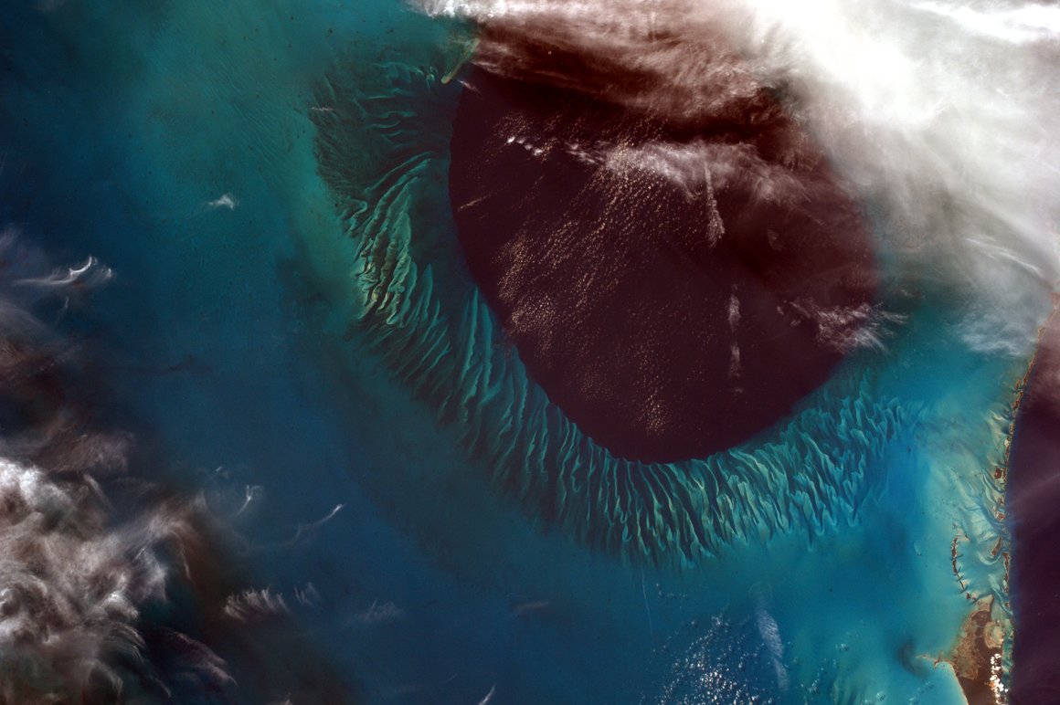 Image of the Bahamas taken from the International Space Station as part of EarthKAM Mission 64 in October 2018.