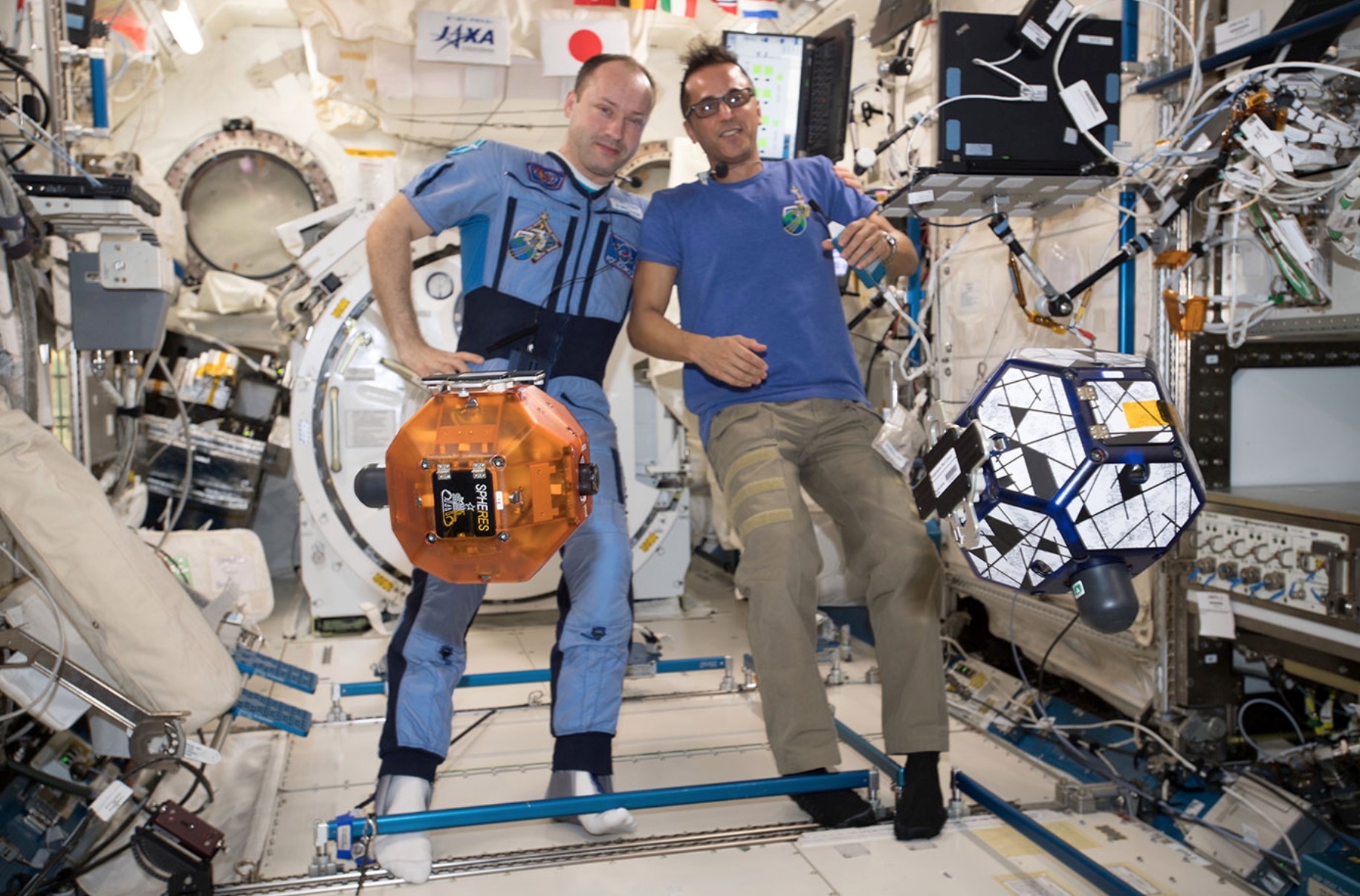 ISS crew members Sasha Misurkin and Joe Acaba were referees for the 2017 Zero Robotics High School Finals.
