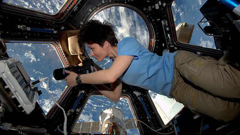 ESA astronaut Samantha Cristoforetti takes photos of Earth from the Cupola in 2015.