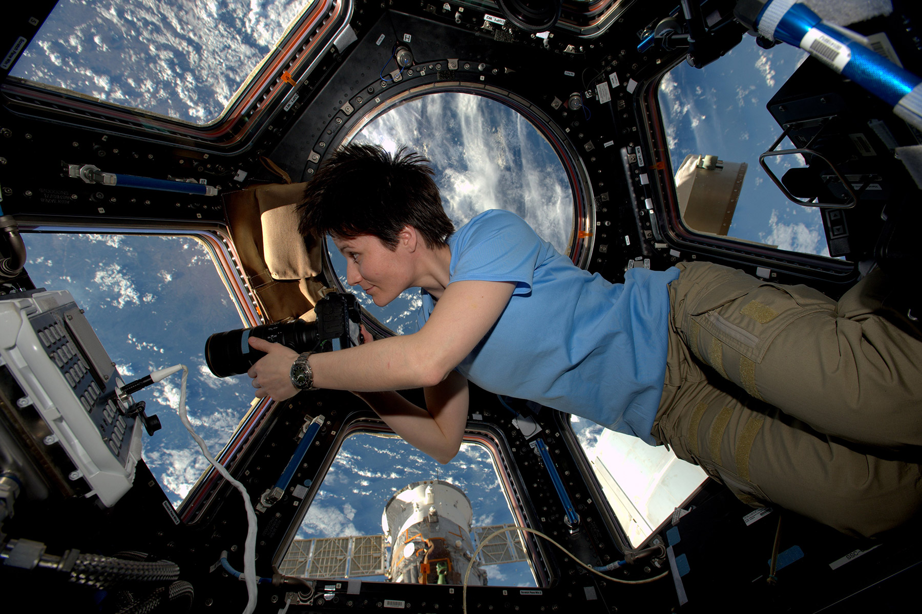 ISS 42 Samantha Cristoforetti in the Cupola