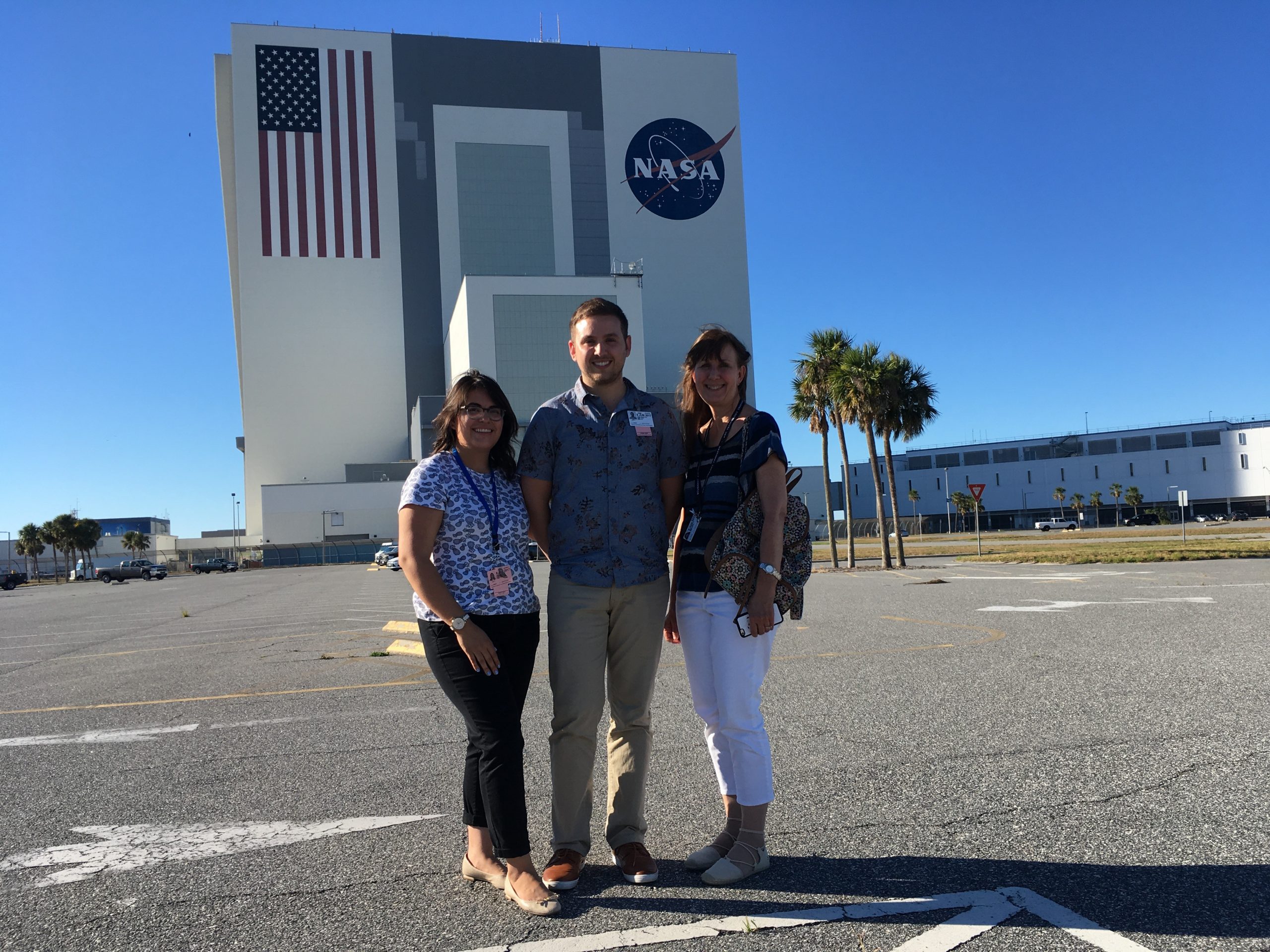 Aida Martinez, Jonathan Baio, and Mary Kearns Jonker at NASAs Kennedy Space Center.