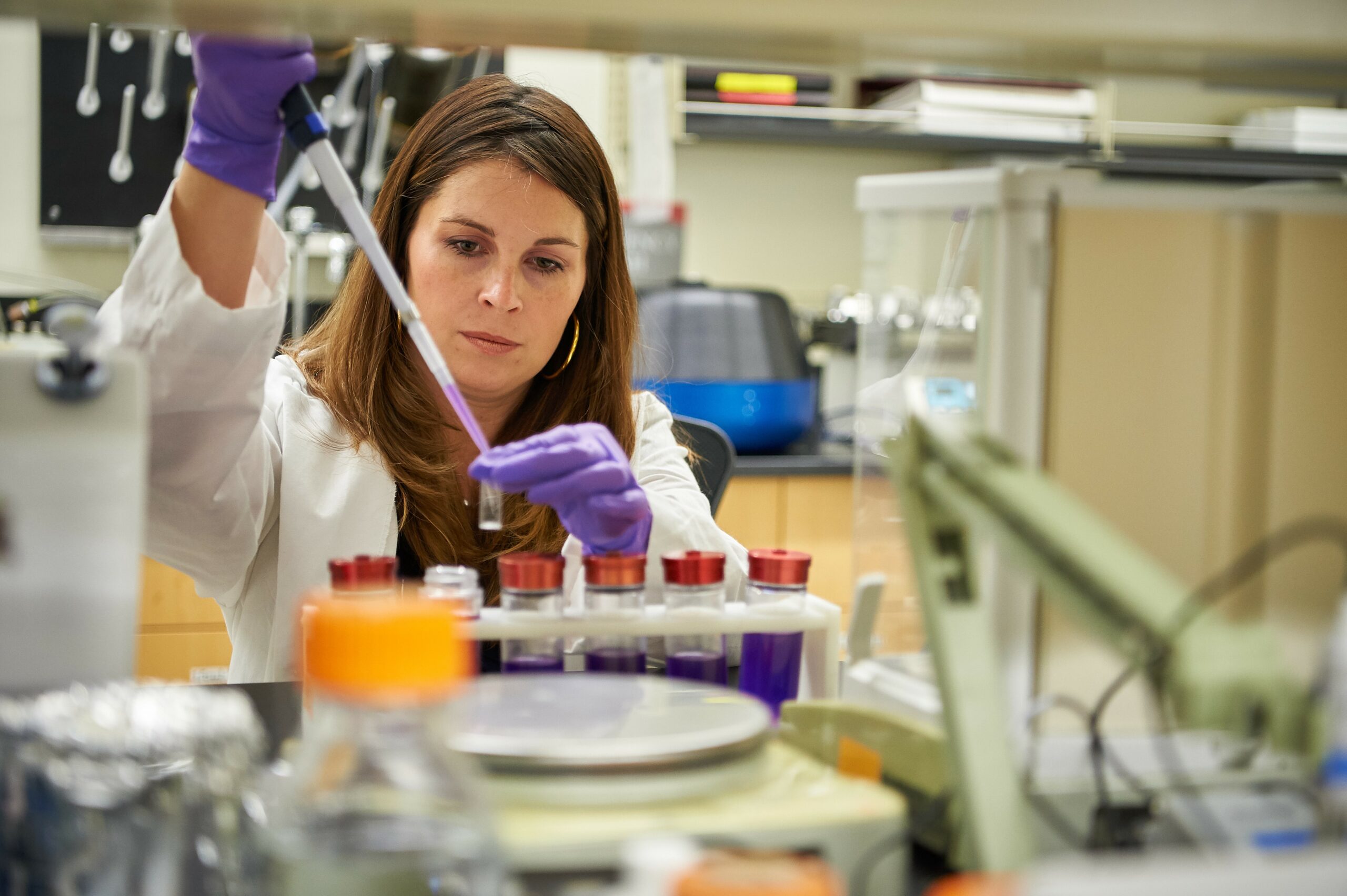 LambdaVision President and CEO Nicole Wagner purifying the protein for use in the retinal implant.