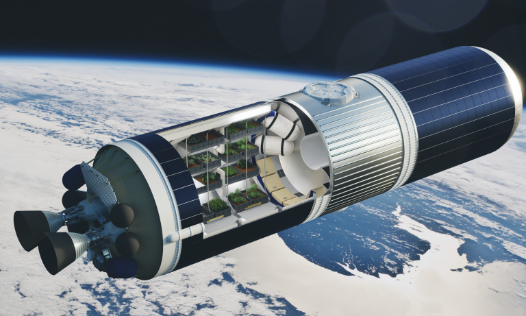A Nanoracks render of a greenhouse outpost, studying food growth and seed germination in orbit.