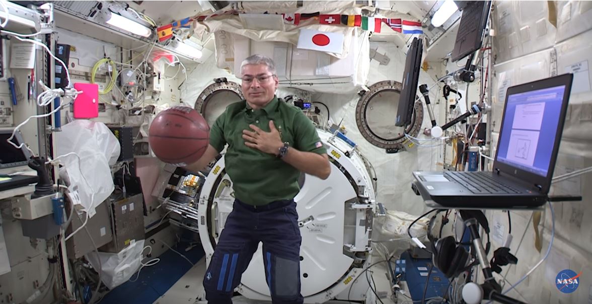 STEMonstration of Newtons 3rd law of motion by ISS crew member Mark Vande Hei.