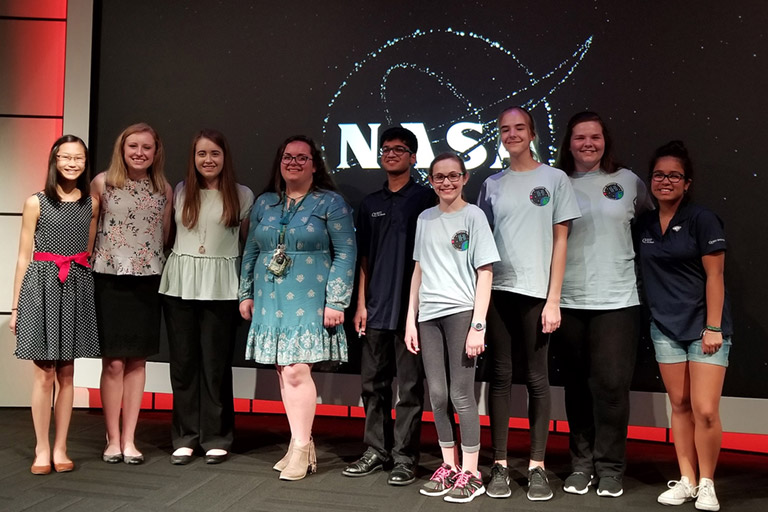 5. Four student teams did stage presentations: a multi school team from Kentucky (left four) that participated in the <a href=