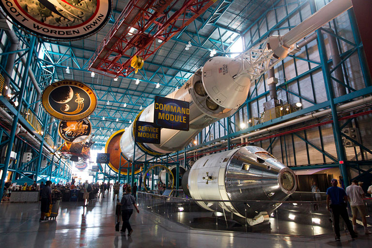 6. After their stage presentations, the students caught a bus to the Apollo Saturn V center to enjoy the exhibits and set up their posters.
