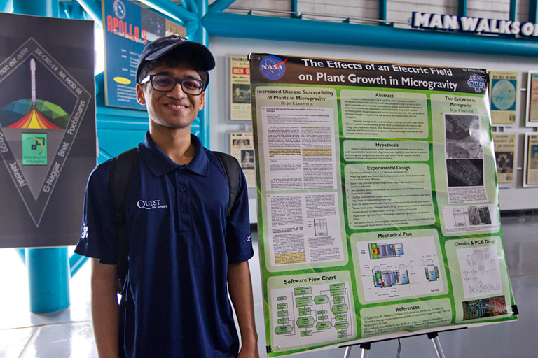 14. Mihir Kasmalkar from Valley Christian High School presented another plant growth experiment with specialized hardware that his team built in collaboration with <a href=