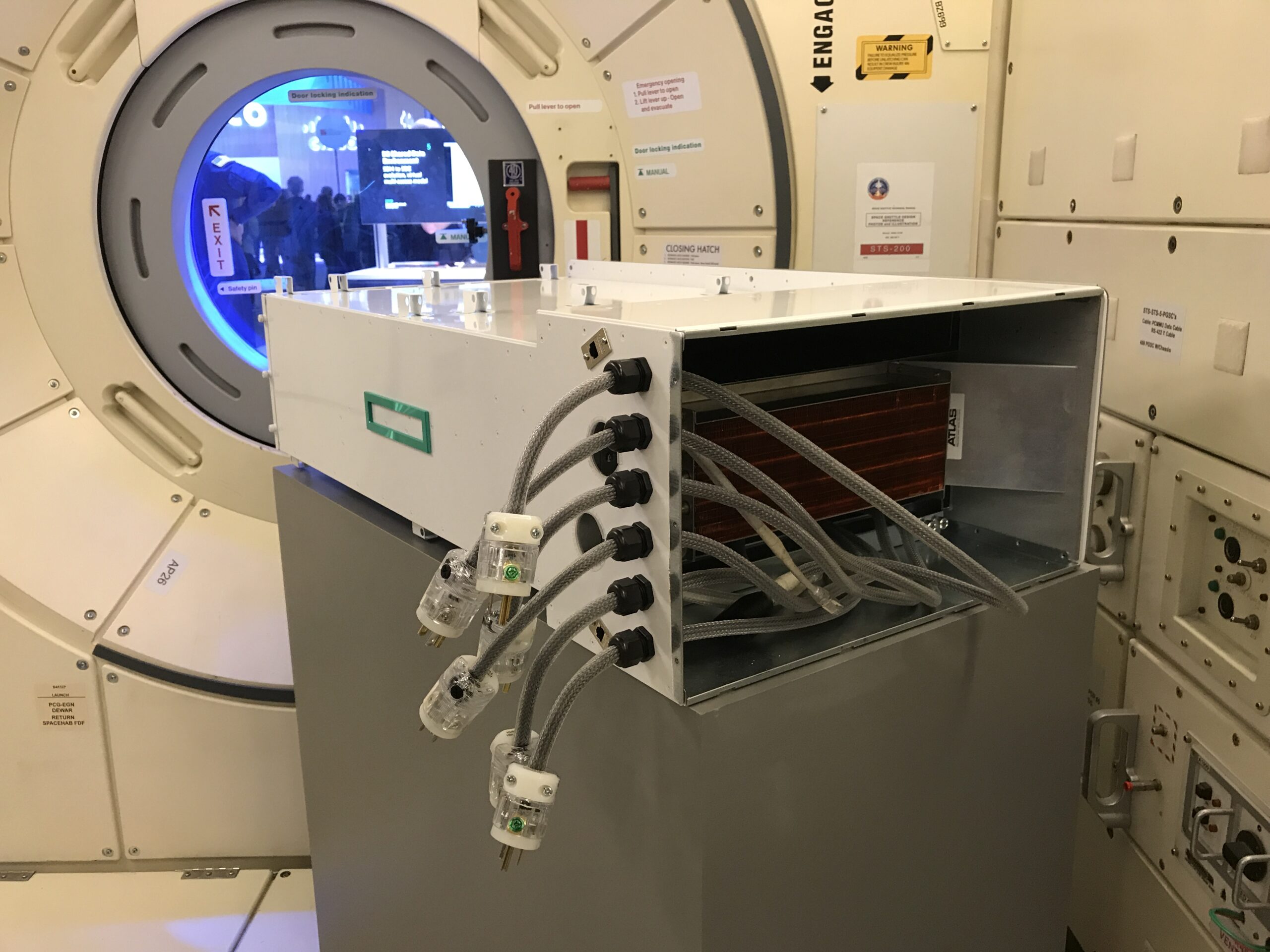 A prototype of the Spaceborne Computer in a mock up of the ISS.