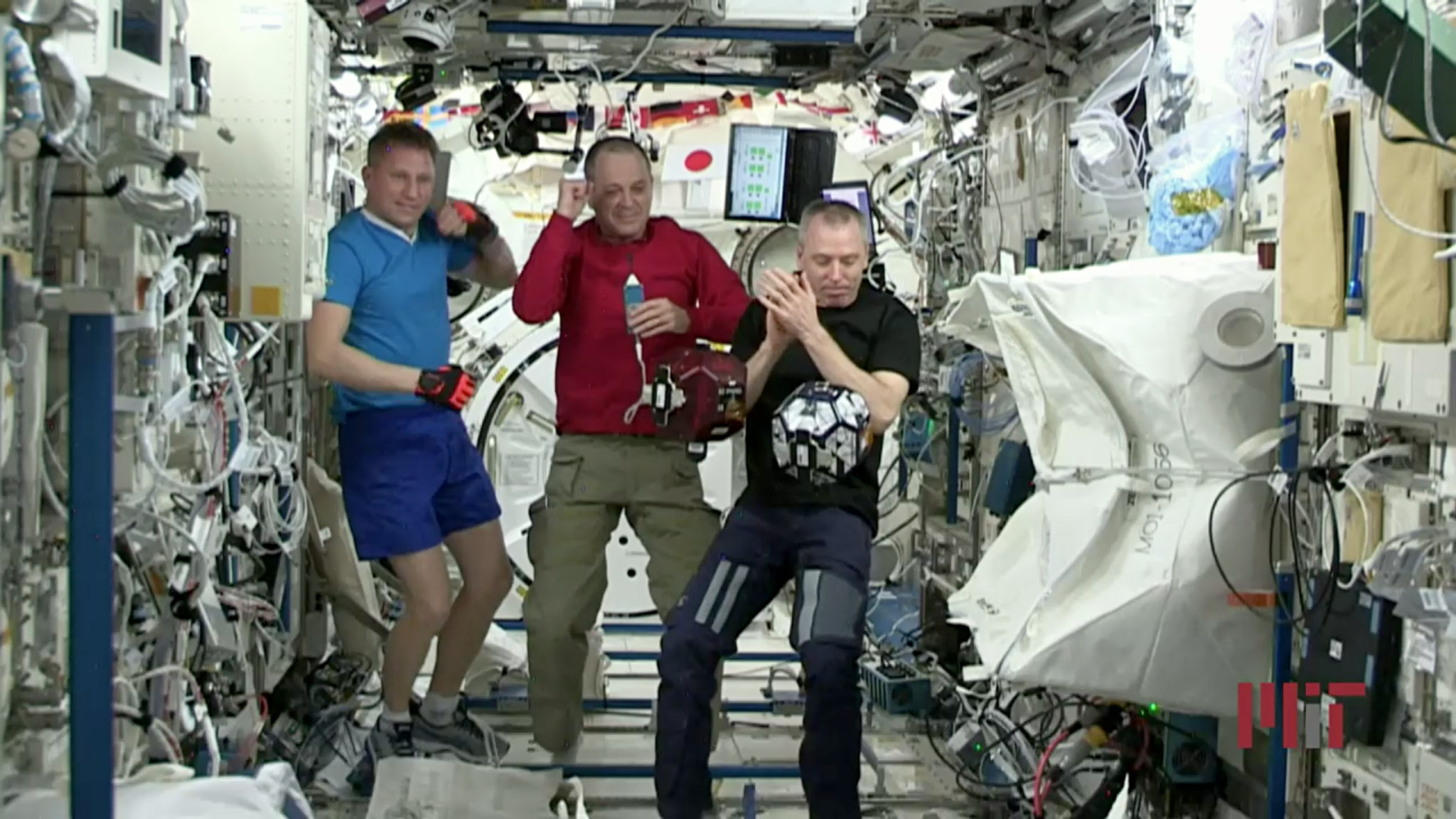 NASA astronauts Ricky Arnold and Drew Feustel and Cosmonaut Sergey Prokopyev congratulate the 2018 Zero Robotics Middle School Finals winning team from the ISS.