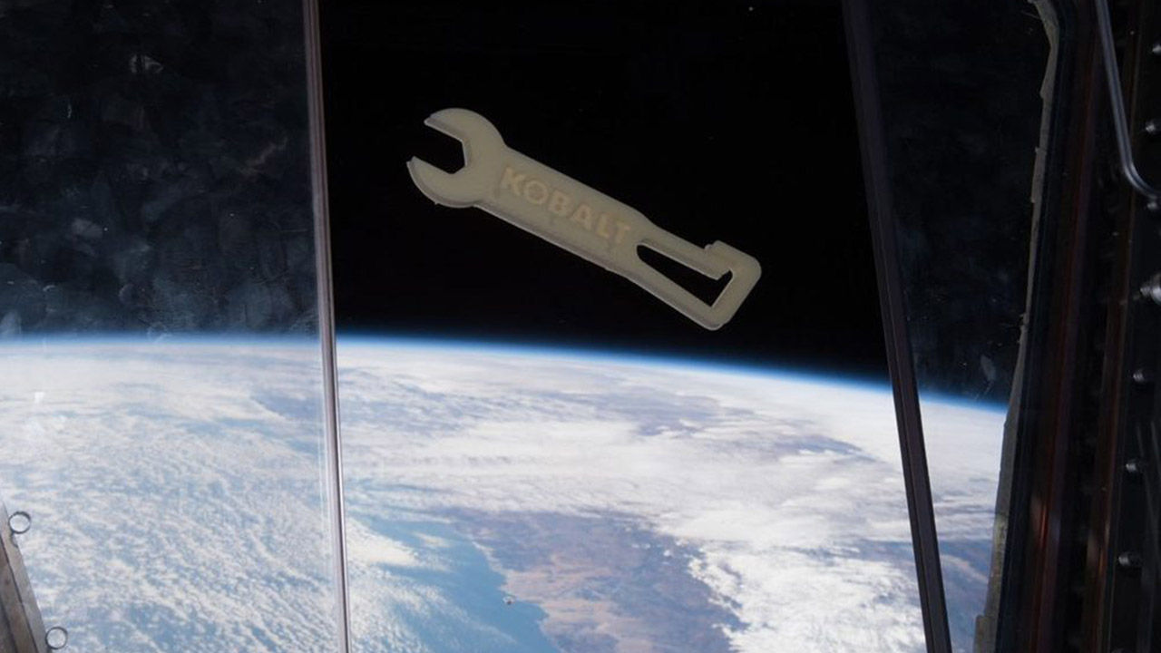 A space optimized wrench for ISS crew members 3D printed onboard the space station using the Additive Manufacturing Facility.