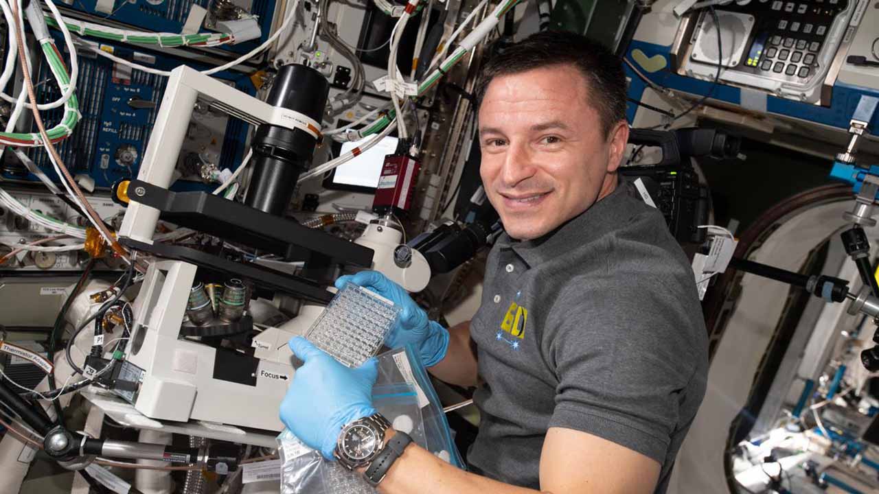 iss060e062282 (Sept. 13, 2019) Expedition 60 Flight Engineer Andrew Morgan of NASA conducts research for the Microgravity Crystals investigation that crystallizes a membrane protein that is integral to tumor growth and cancer survival. Results may support the development of cancer treatments that target the protein more effectively and with fewer side effects. Morgan is pictured setting up protein crystal samples for observing and photographing inside a microscope. The samples were then stowed inside a specialized incubator, also known as the Space Automated Bioproduct Laboratory.
