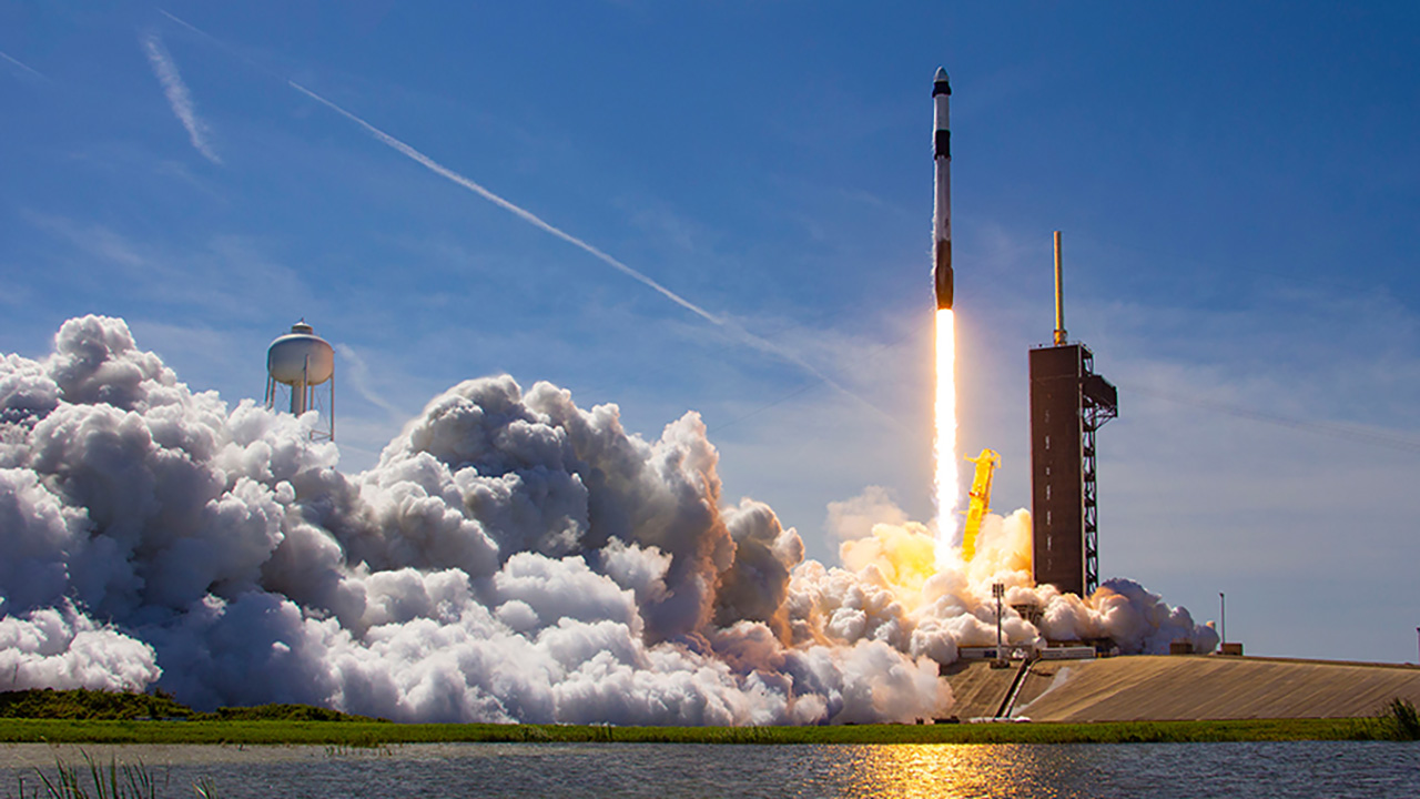 The SpaceX Falcon 9 rocket carrying the companys Crew Dragon spacecraft is launched on the Ax 1 mission to the space station.