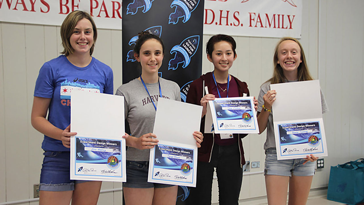 Students from schools in and near Deerfield, Illinois participated in the Go For Launch! event on June 20 22, 2017. Here, members of Team NESS show the certificates they earned for their winning experiment design.