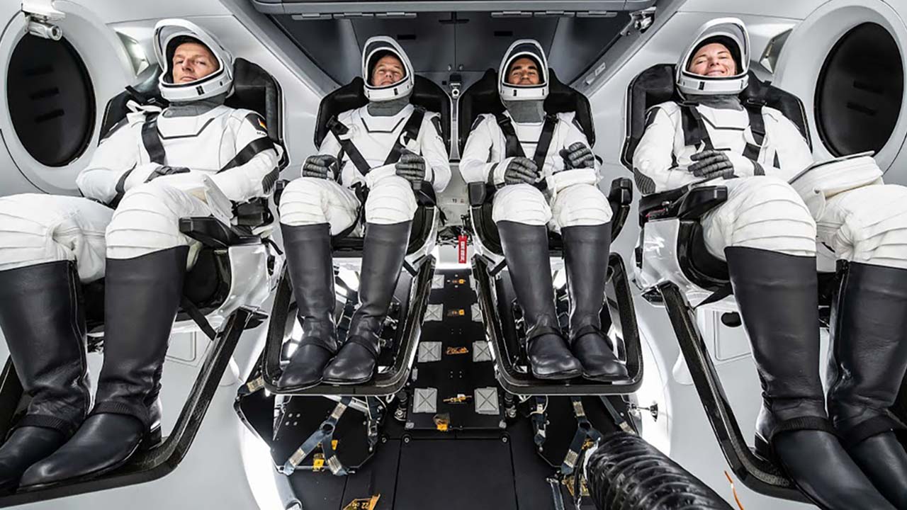 From left: ESA (European Space Agency) astronaut Matthias Maurer and NASA astronauts Thomas Marshburn, Raja Chari and Kayla Barron.