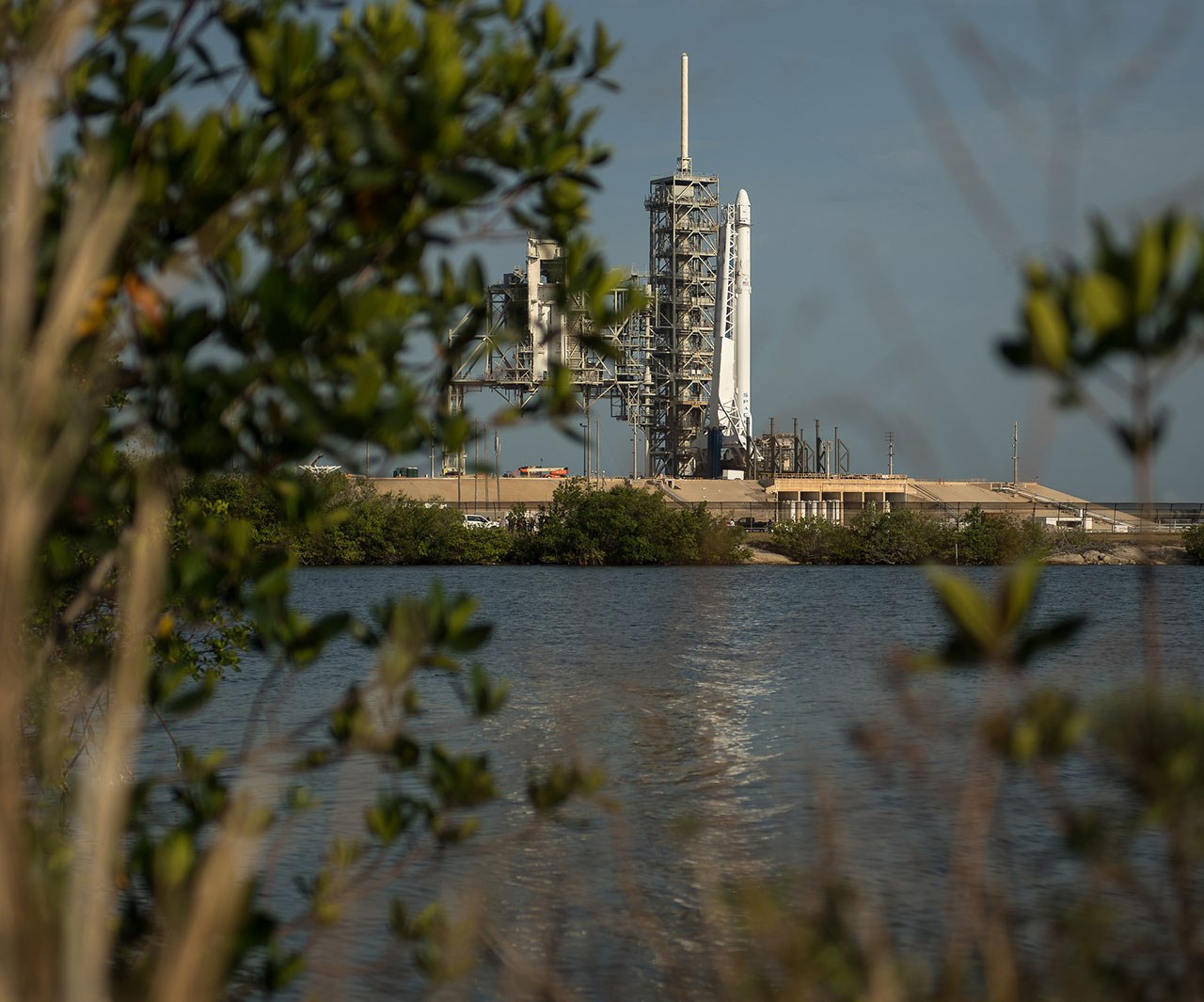 The SpaceX Falcon 9 rocket, with the Dragon spacecraft onboard, is seen shortly after being raised vertical at Launch Complex 39A at NASAs Kennedy Space Center in Cape Canaveral, Florida, Thursday, June 1, 2017.