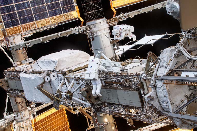 Astronauts Thomas Pesquet (left) from ESA (European Space Agency) and Akihiko Hoshide (right) from the Japan Aerospace Exploration Agency (JAXA).