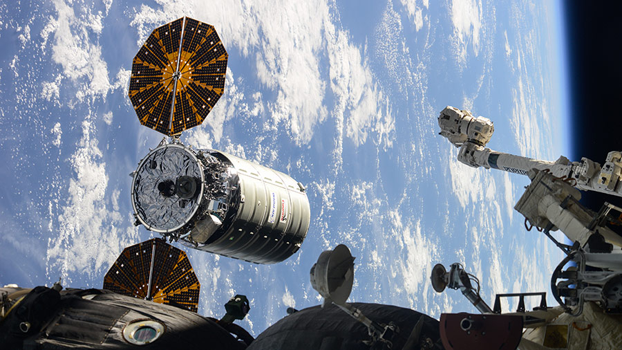Orbital ATKs Cygnus resupply ship slowly maneuvers its way toward the International Space Station before its robotic capture and installation during Expedition 47 in March of 2016.
