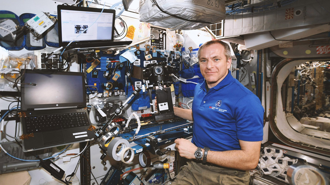 Astronaut David Saint Jacques getting ready to shoot Space Explorers with Felix & Paul Studios, using the modified ZCam V1 Pro.
