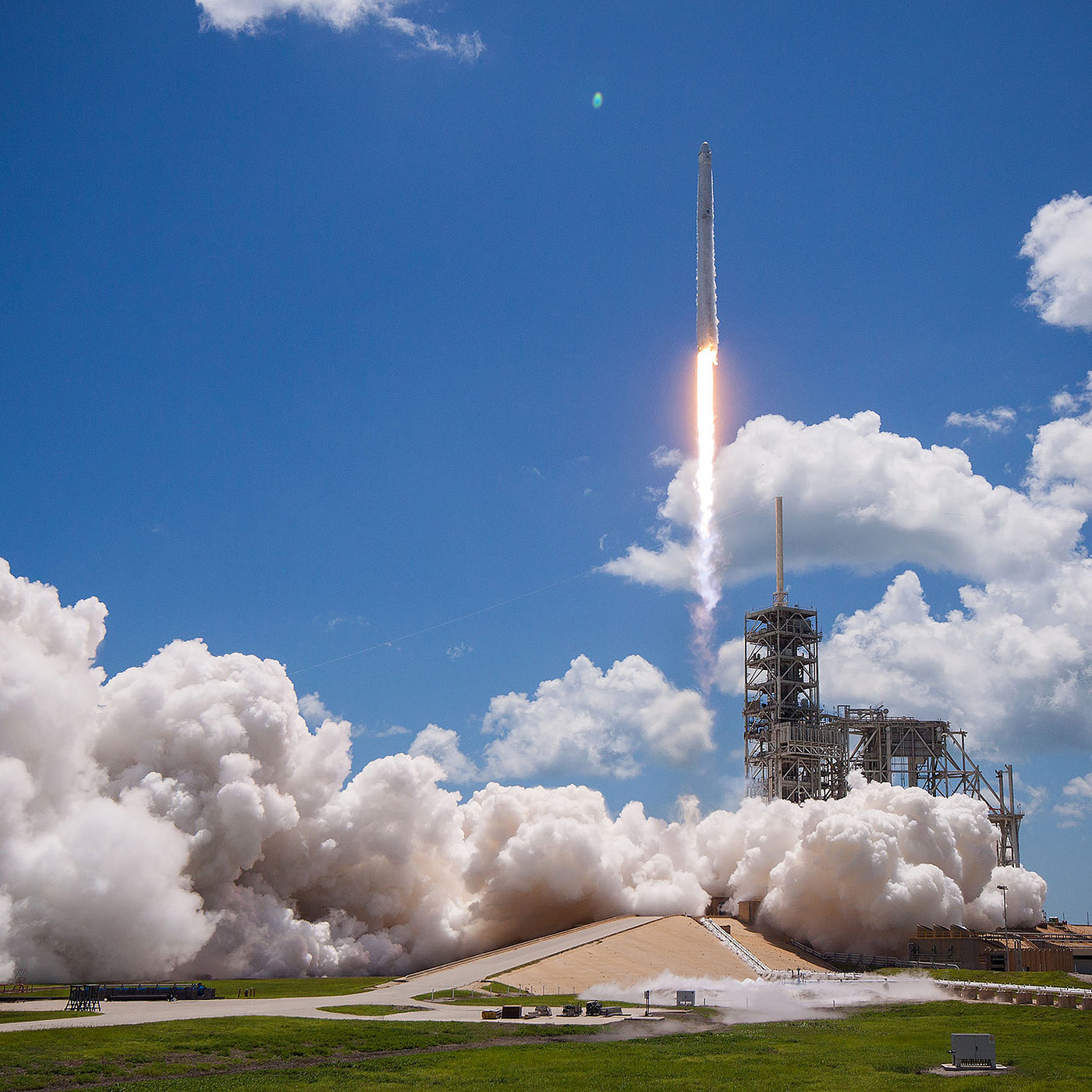 The SpaceX Dragon resupply ship launches atop a Falcon 9 rocket Aug. 14, 2017, from Kennedy Space Center.