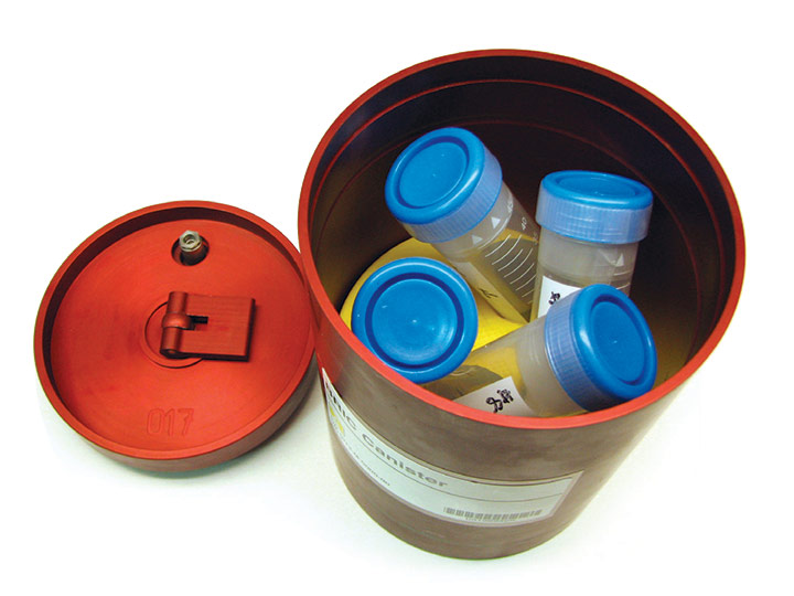 A canister developed by Space Tango houses vials of flatworms for launch to the ISS National Lab.