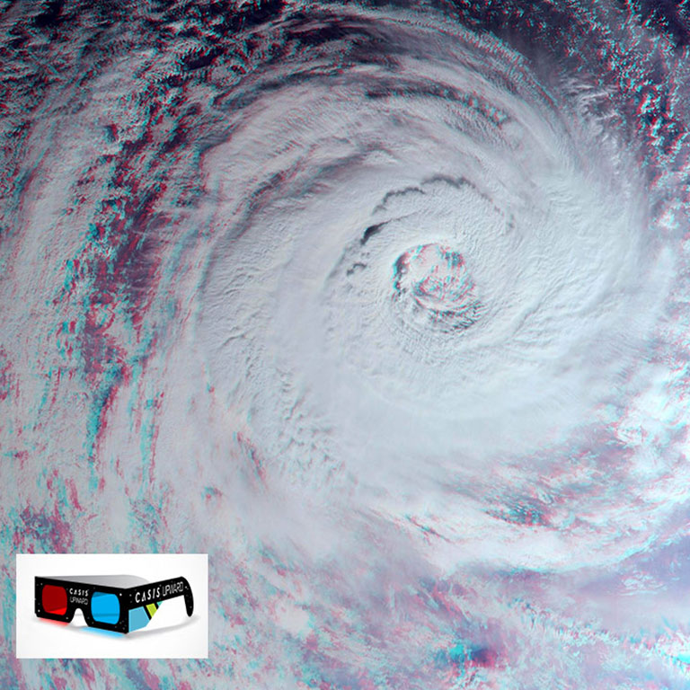 This wide area anaglyphic stereo mosaic of Tropical Cyclone Gita covers an area of approximately 1,547 km by 1,031 km.