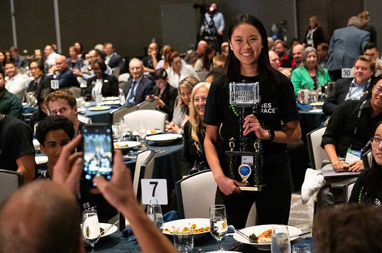 Isabel Jiang at ISSRDC 2023 after winning the Genes in Space competition