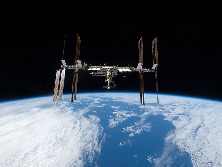 The International Space Station seen from Space Shuttle Discovery as the two spacecraft begin their separation. Earlier the STS 128 and Expedition 20 crews finished nearly nine days of work. Undocking of the two spacecraft occurred at 21:26 CEST on 8 September 2009.