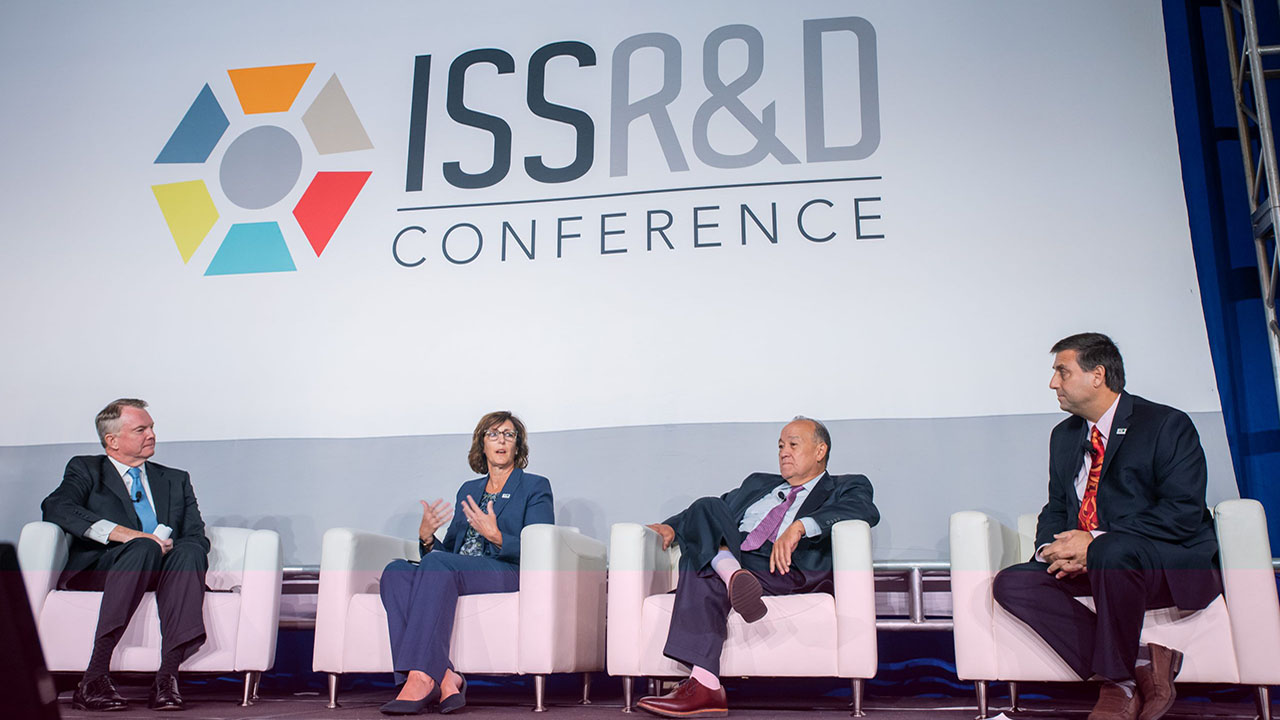 Next Decade of Results: A Conversation with NASA and ISS National Lab Leadership panel session at ISSRDC 2022 Moderator David Kerley of the Discovery Channel with Robyn Gatens, Director of the ISS in the Space Operations Mission Directorate at NASA Headquarters; Ray Lugo, CEO, ISS National Laboratory; and Joel Montalbano, ISS Program Manager, NASA
