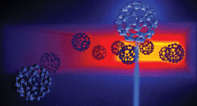 3 D rendition of the diffusion of nanoparticles through a confining slit nanochannel