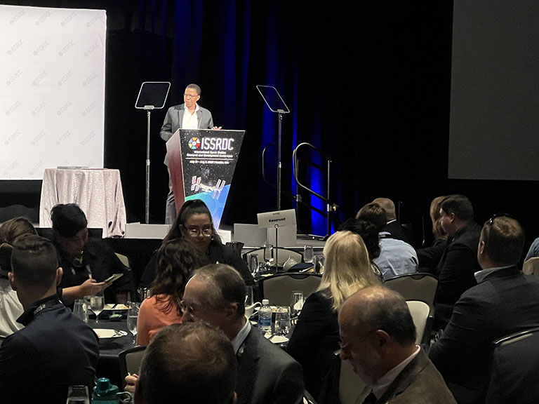 Anissa Ramirez discussed the importance of storytelling in science communication during her luncheon keynote address at ISSRDC 2023.