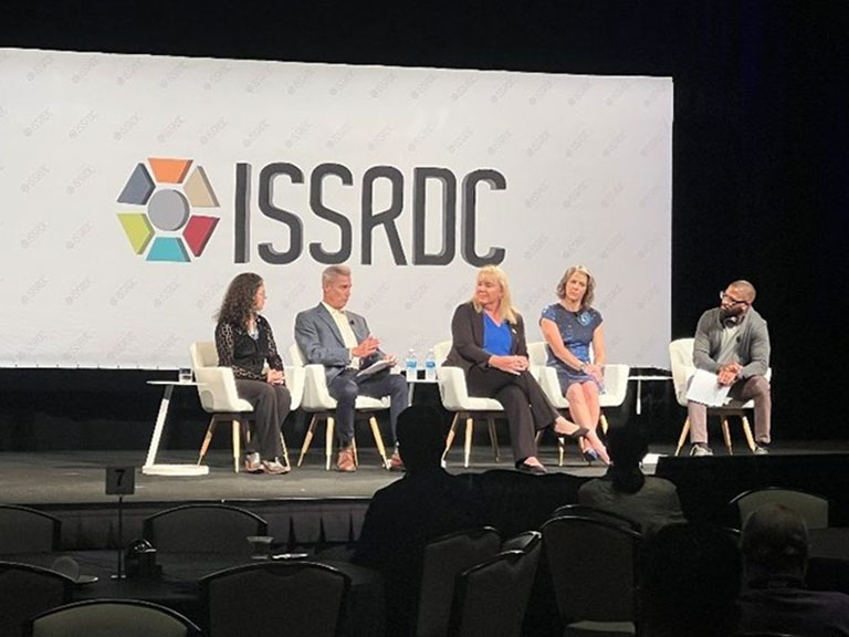 On Day 3 of ISSRDC 2023, science communicator Maynard Okereke, known as Hip Hop M.D., moderated a panel discussion on the space workforce of the future. Panelists included Michelle Lucas, founder and CEO of Higher Orbits; Laurie Labra, VP of operations in KBRs Human Exploration Division; Jim Pawelczyk, associate professor at Penn State University; and Erika Wagner, senior director of emerging market development at Blue Origin.