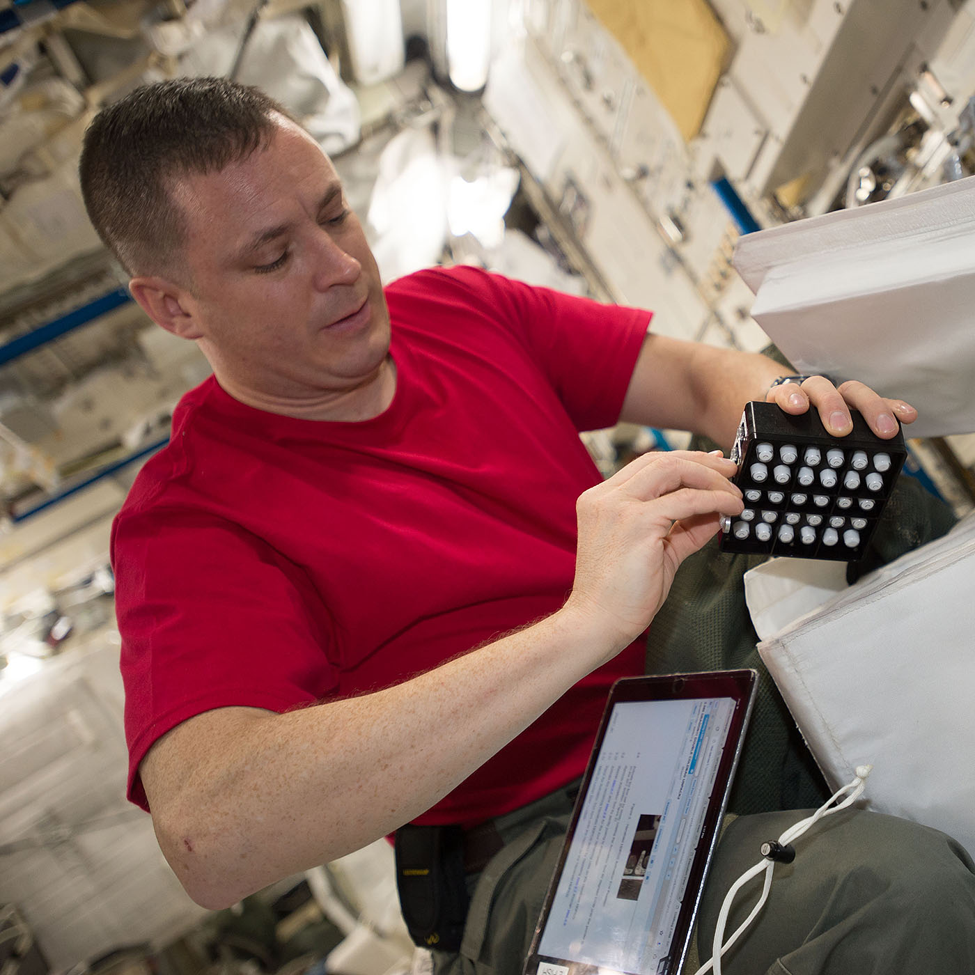NASA Astronaut Jack Fischer works within the Japanese Experiment Module on the ISS National Lab PCG 6. the ISS National Lab PCG 7 will utilize the orbiting laboratorys microgravity environment to grow larger versions of Leucine rich repeat kinase 2 (LRRK2), implicated in Parkinsons disease.