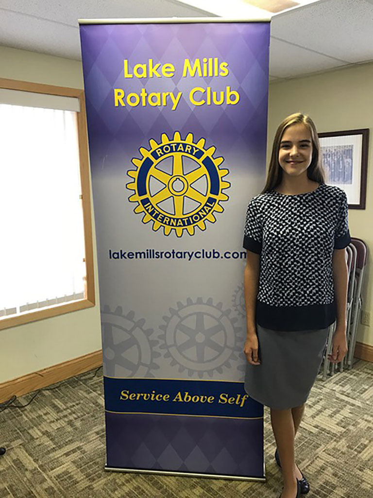 Kaitlyn presented her experiences to the Lake Mills Rotary Club. With experience, public speaking got easier and more comfortable for her.