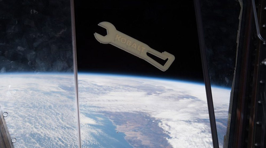 A space optimized wrench for ISS crew members 3D printed onboard the space station using the Additive Manufacturing Facility.