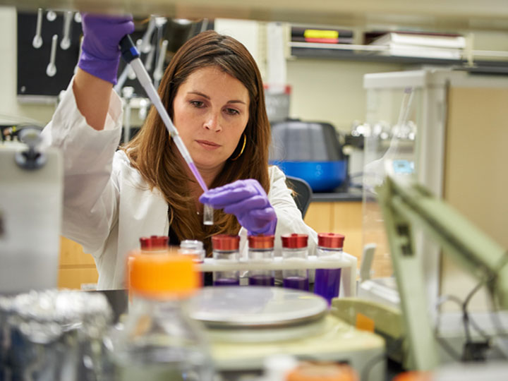 LambdaVision President and CEO Nicole Wagner purifying the protein for use in the retinal implant.