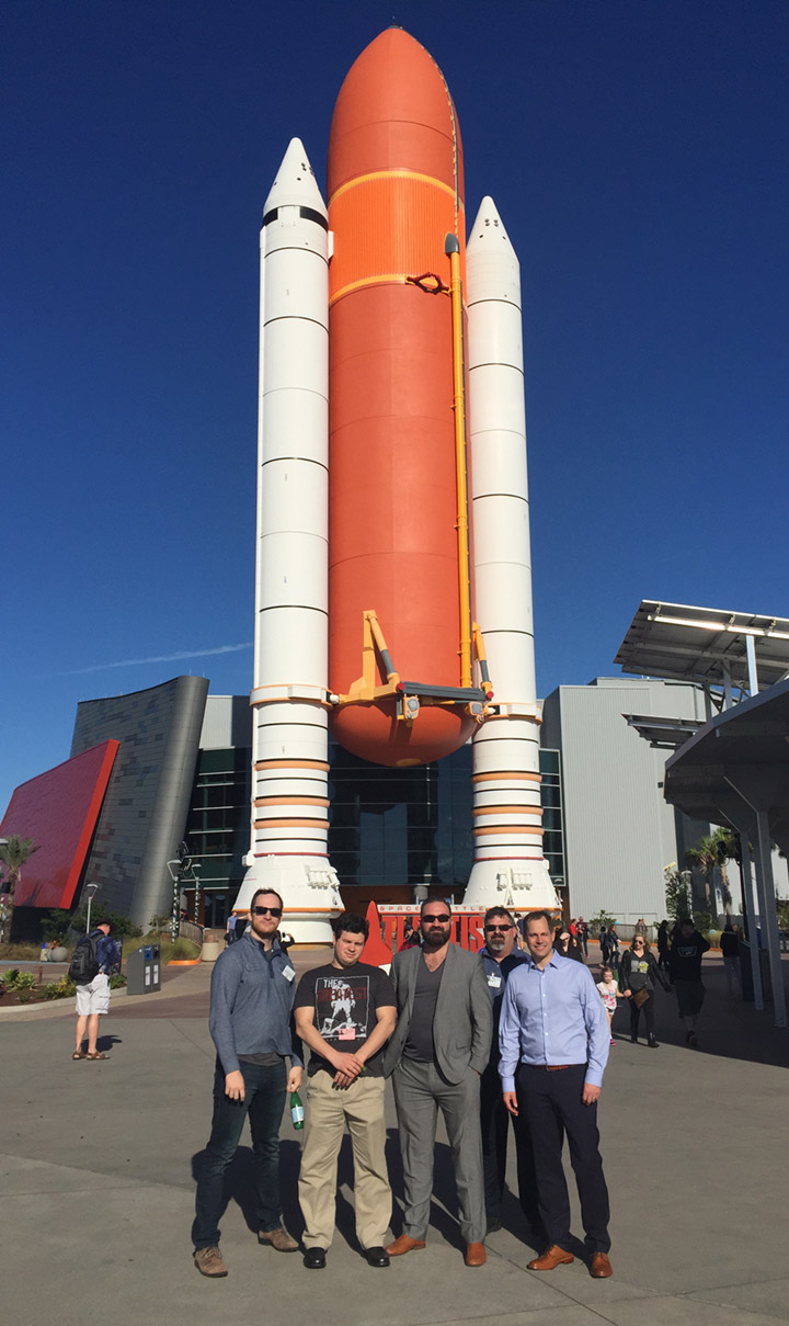 LaunchPad Medical CEO Brian Hess (far right) and team at NASAs Kennedy Space Center before the SpaceX CRS 13 launch.
