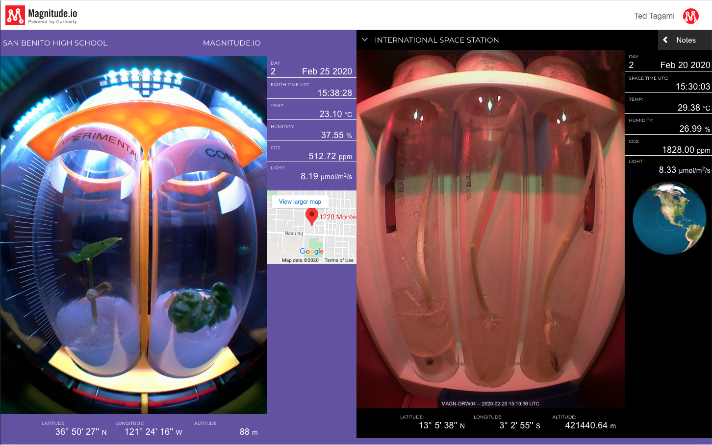 Classrooms are beginning to receive in orbit data from the ExoLab 7 experiment this week. Students are comparing images and data from their classroom ExoLab (left) with images and data from the ExoLab onboard the ISS (right).