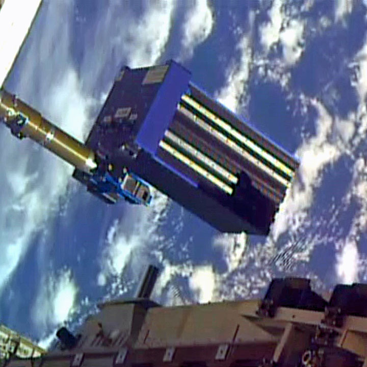 Robotic transfer of the MISSE 9 MISSE sample carriers from the JEM Airlock to the MISSE FF on ELC 2.