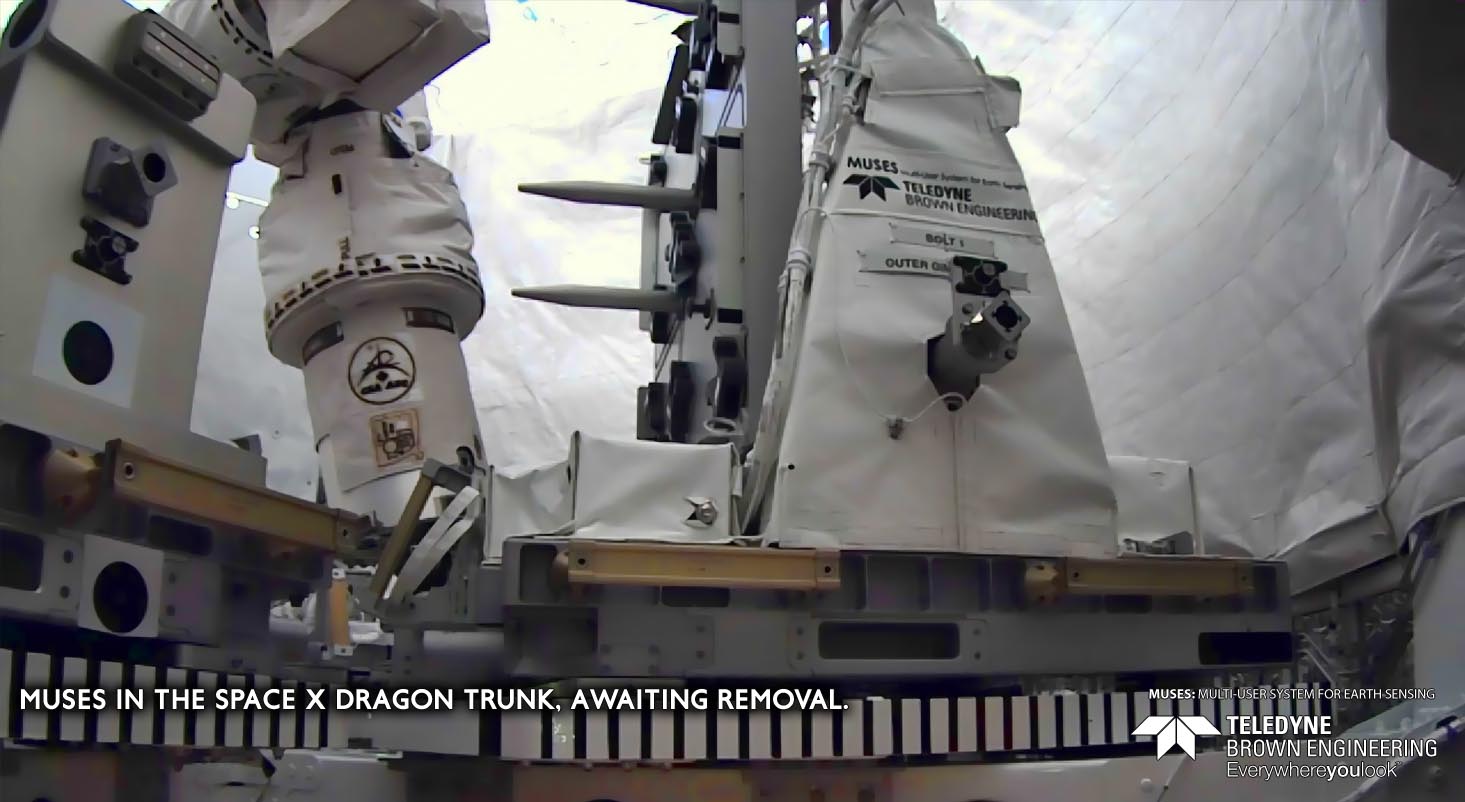 MUSES in the SpaceX Dragon trunk, awaiting removal.