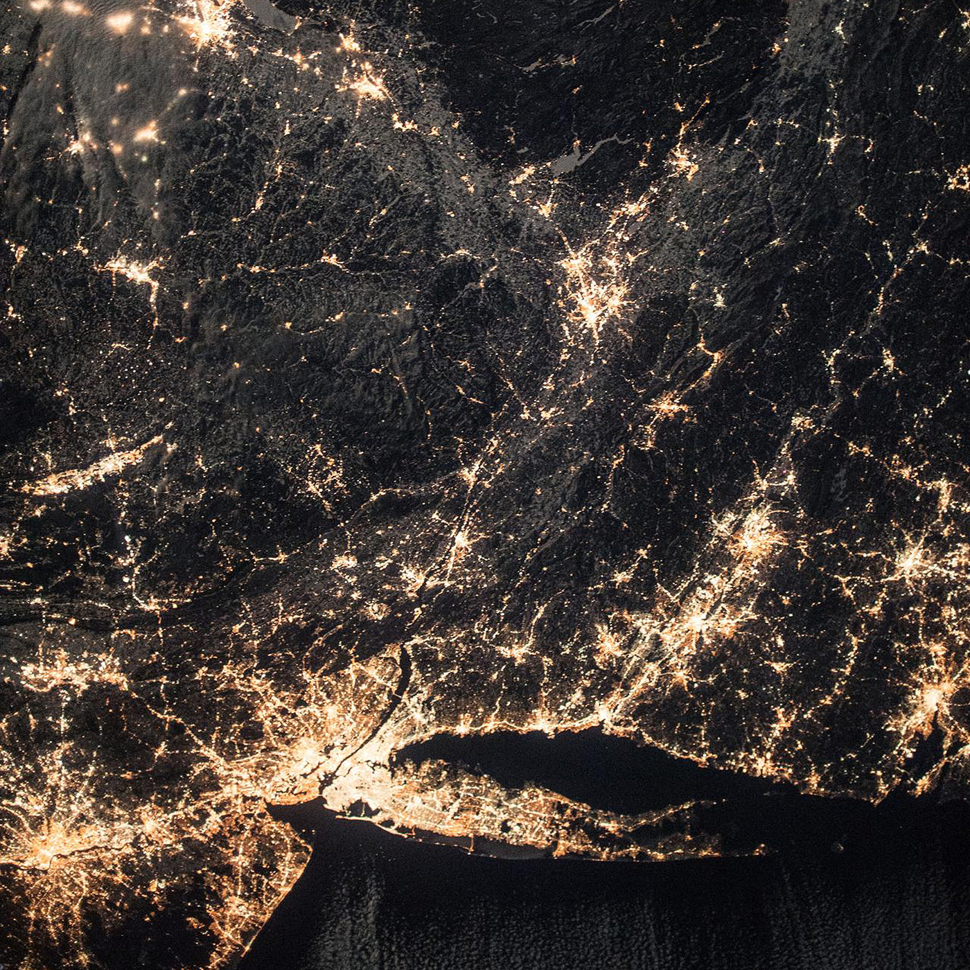 The northeastern United States and the well lit coasts of New Jersey, New York and Connecticut as photographed by Expedition 54 crew members aboard the International Space Station in the wee hours of New Years Day.