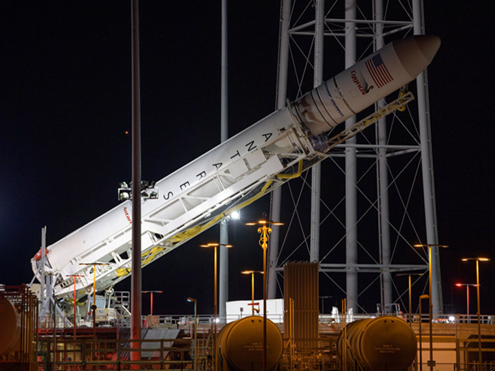 Northrop Grumman Antares CRS 11 (NHQ201904150017) A Northrop Grumman Antares rocket carrying a Cygnus resupply spacecraft is raised into a vertical position on Pad 0A, Monday, April 15, 2019. Northrop Grummans 11th contracted cargo resupply mission with NASA to the International Space Station will deliver about 7,600 pounds of science and research, crew supplies and vehicle hardware to the orbital laboratory and its crew.