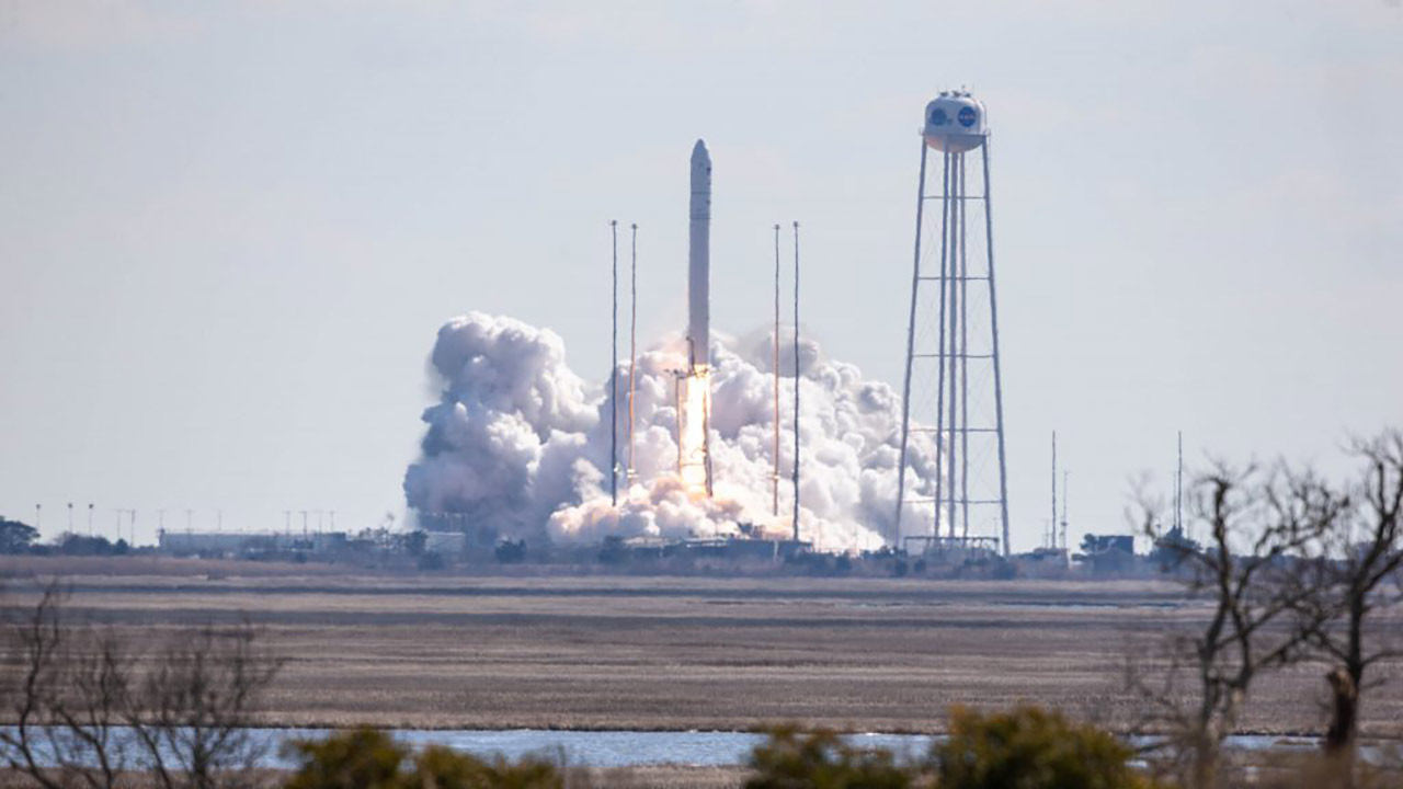 The Northrop Grumman Antares rocket, with Cygnus resupply spacecraft aboard, launches from Pad 0A, Saturday, Feb. 20, 2021, at NASAs Wallops Flight Facility in Virginia. Northrop Grummans 15th contracted cargo resupply mission for NASA to the International Space Station will deliver about 8,000 pounds of science and research, crew supplies, and vehicle hardware to the orbital laboratory and its crew. NASAs Wallops Flight Facility Patrick Black)