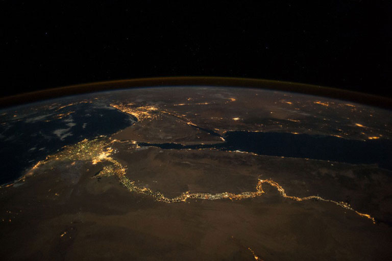 Such a stark contrast between the dark desolate lifeless desert of northern Africa and the Nile River teeming with life along its shores. Doug Wheelock, ISS Expedition 24 25. The Nile River and Delta.