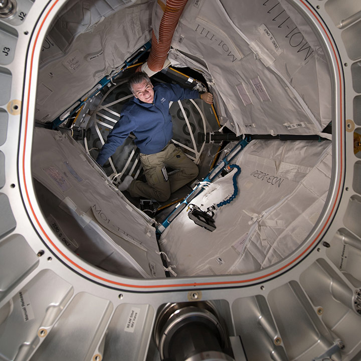 ESA astronaut Paolo Nespoli is seen inside the BEAM