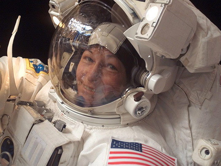 NASA astronaut Peggy Whitson on a spacewalk in 2017.